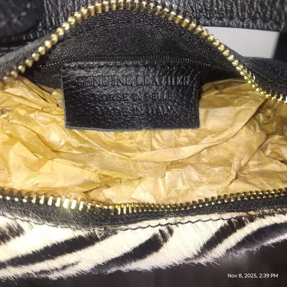 Charlie Leather Belluccina Black & White Zebra Print Small Shoulder Bag - NWT - Picture 7 of 15